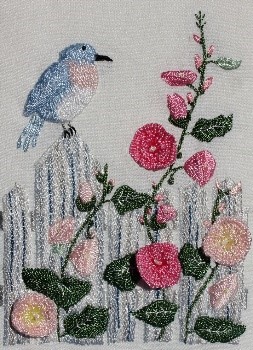 Hollyhocks and Song Bird pic